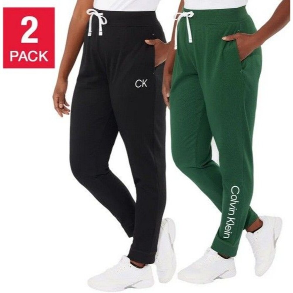 Calvin Klein Women's 2 Pack French Terry Jogger Pants Black & Green Medium NEW